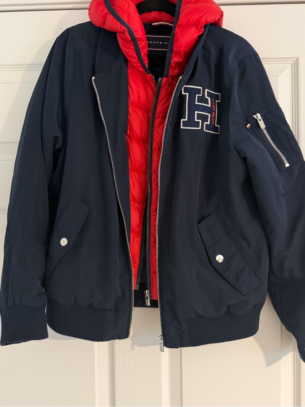 Tommy Hilfiger Navy Jacket with Red Quilted Liner